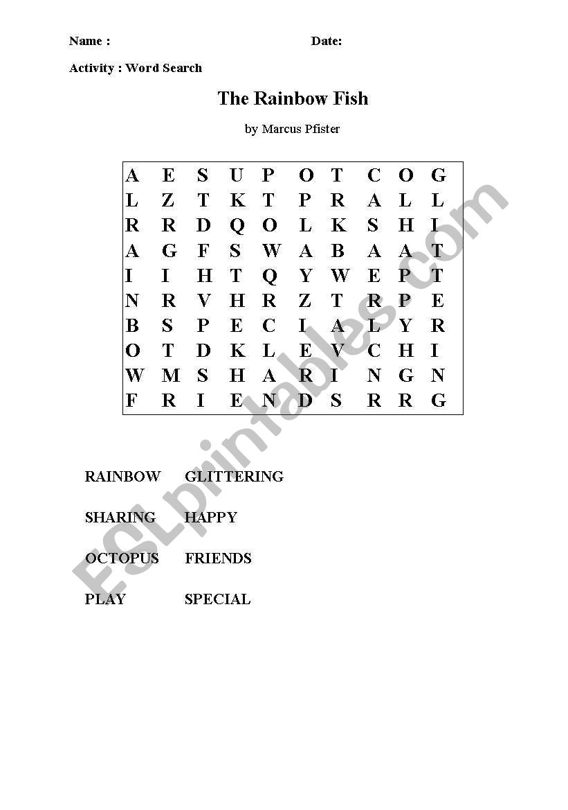 The Rainbow Fish - word search
