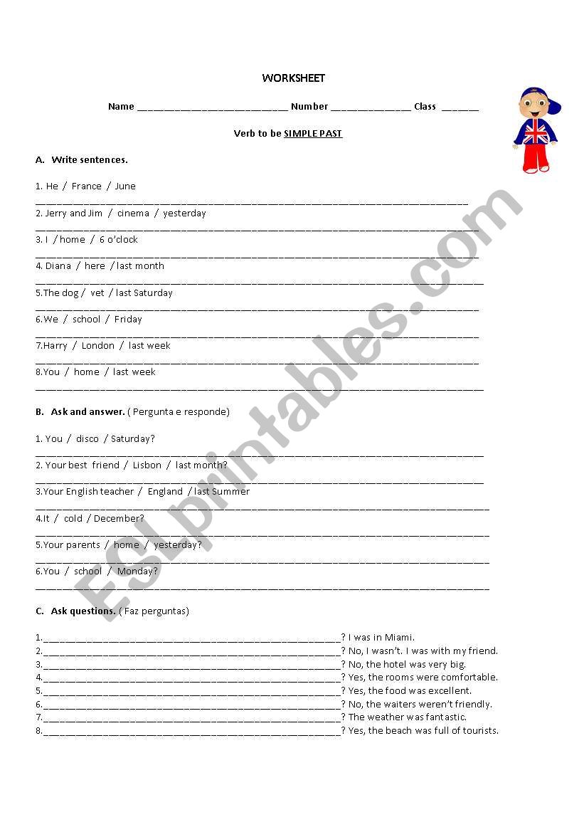 Verb to be simple past worksheet