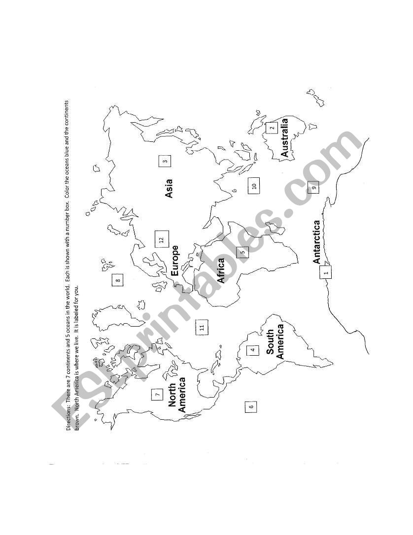 continents and oceans worksheet