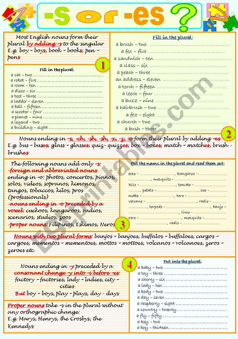 -s or -es? worksheet