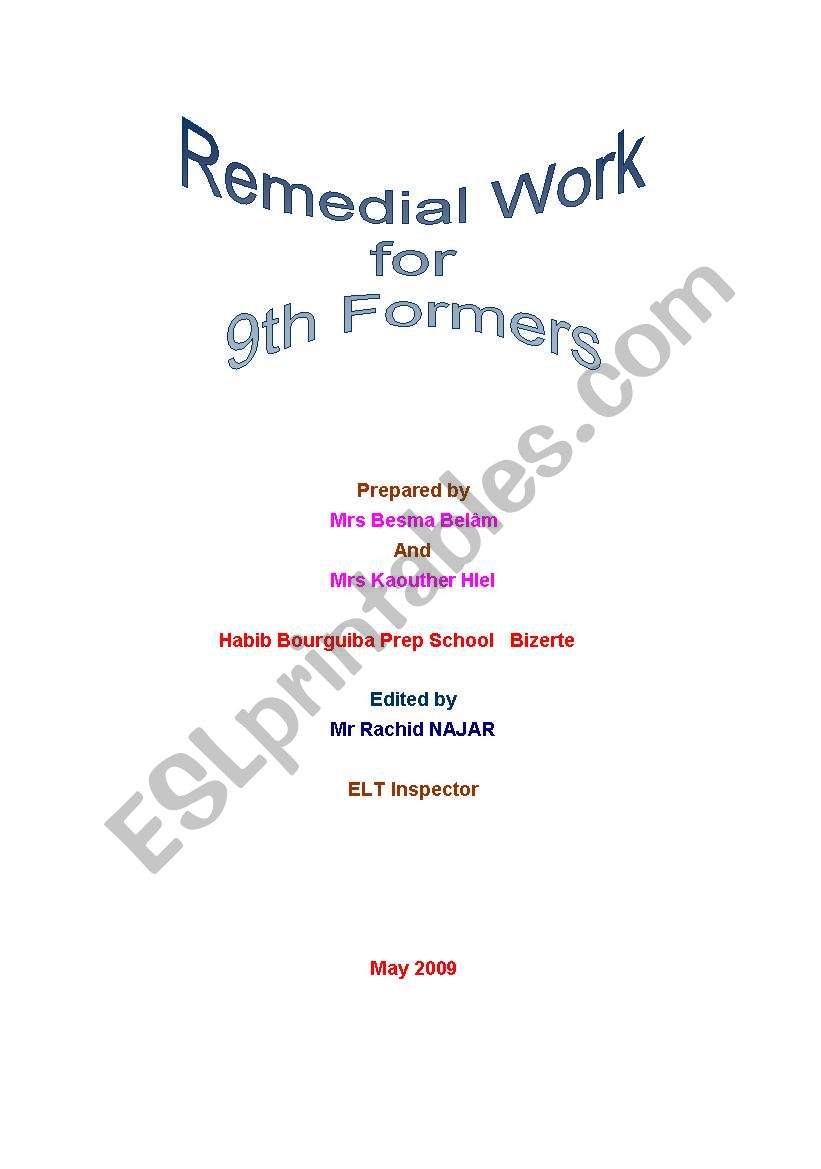 Remedial work for 9th Formers worksheet