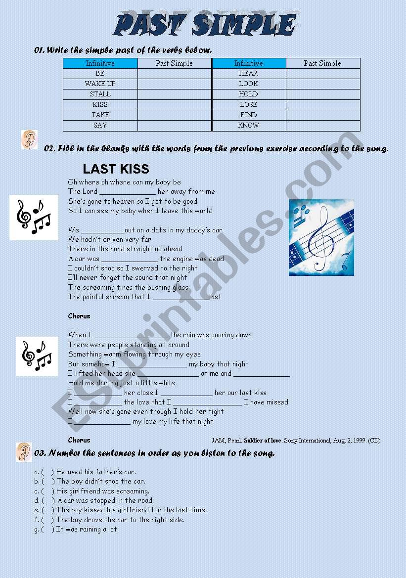 Song - LAST KISS (Pearl Jam) worksheet