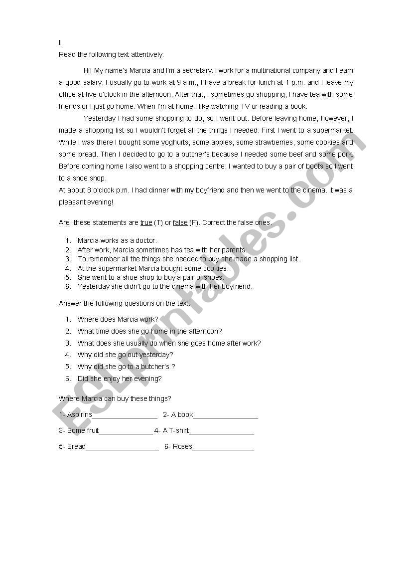 A text + comprehension worksheet