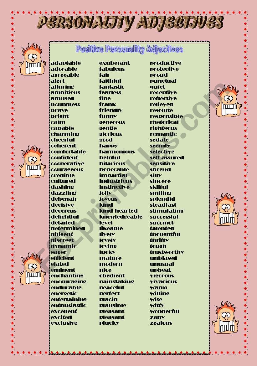 PERSONALITY ADJECTIVES worksheet