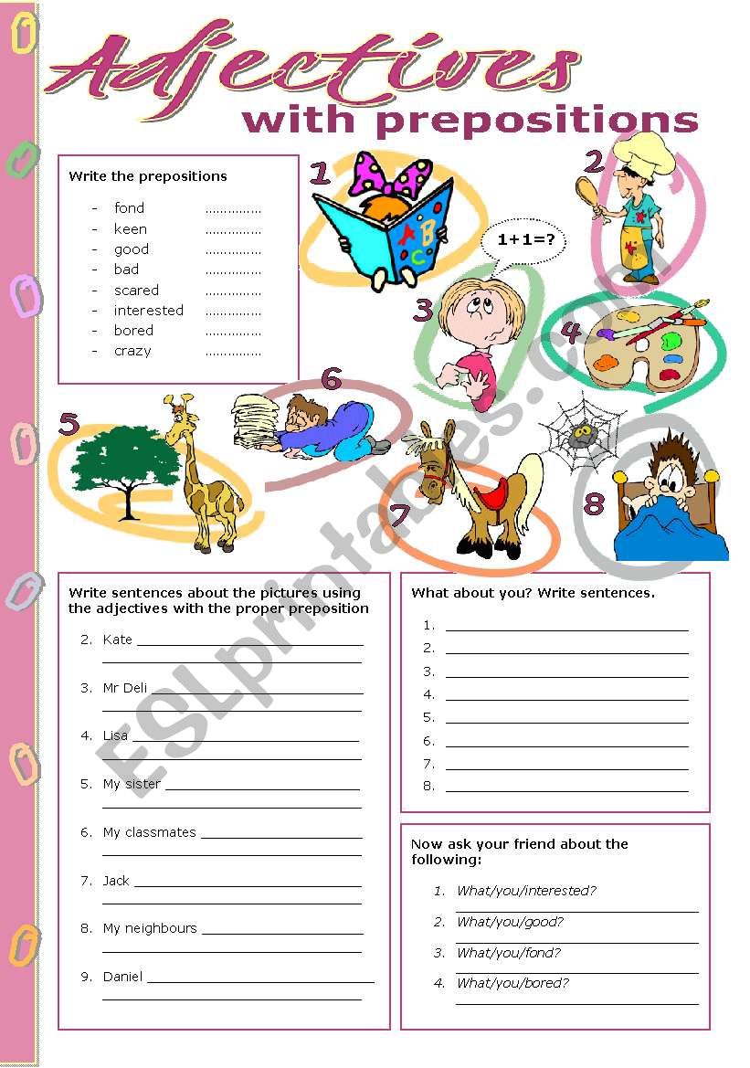 Adjectives with prepositions worksheet