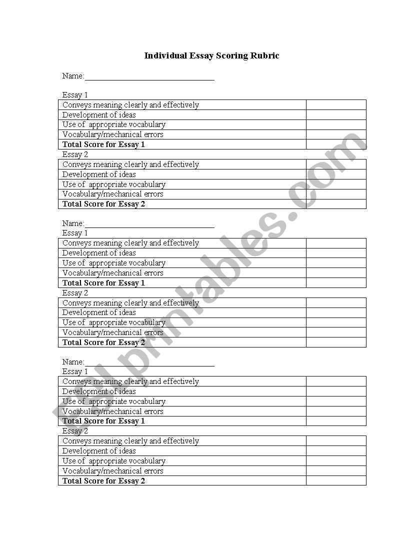 Essay scoring rubric worksheet