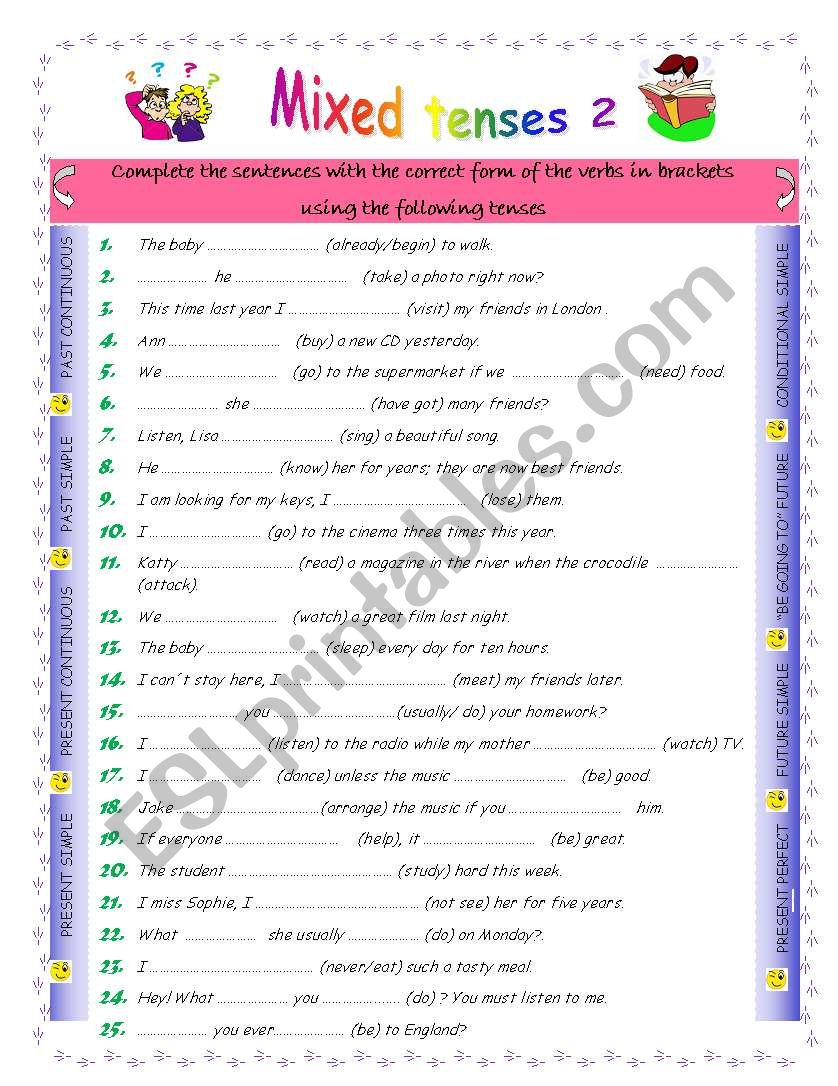 MIXED TENSES 2. ANSWER KEY INCLUDED.