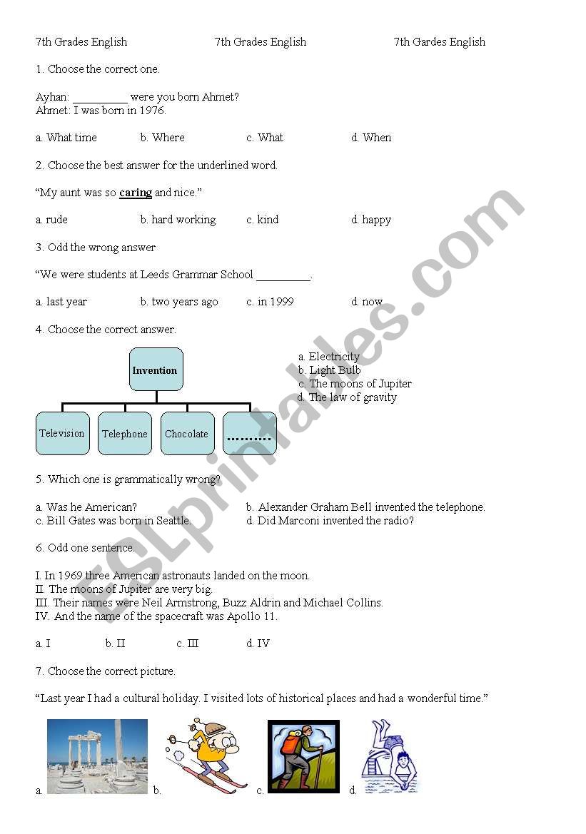 Test for 7th grades worksheet