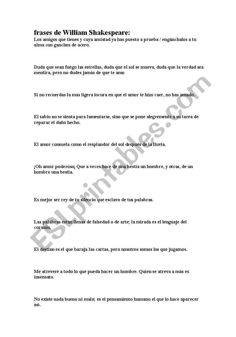 Sheaskeaspere worksheet