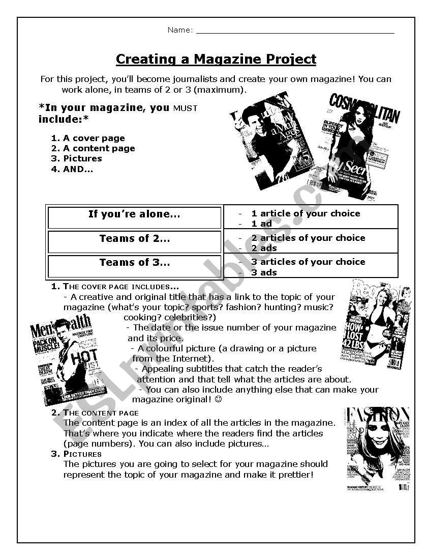 Creating a Magazine Project worksheet