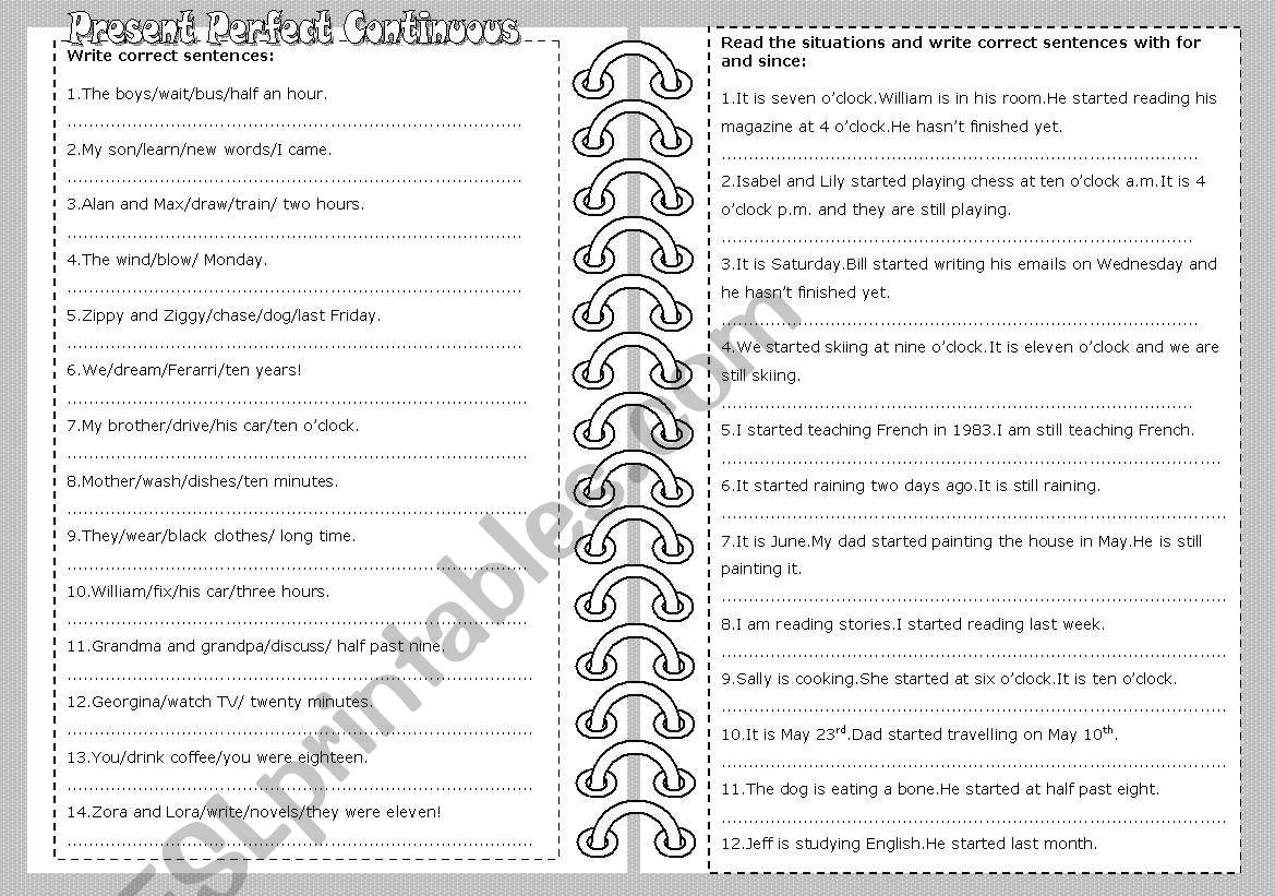 Present Perfect Continuous worksheet