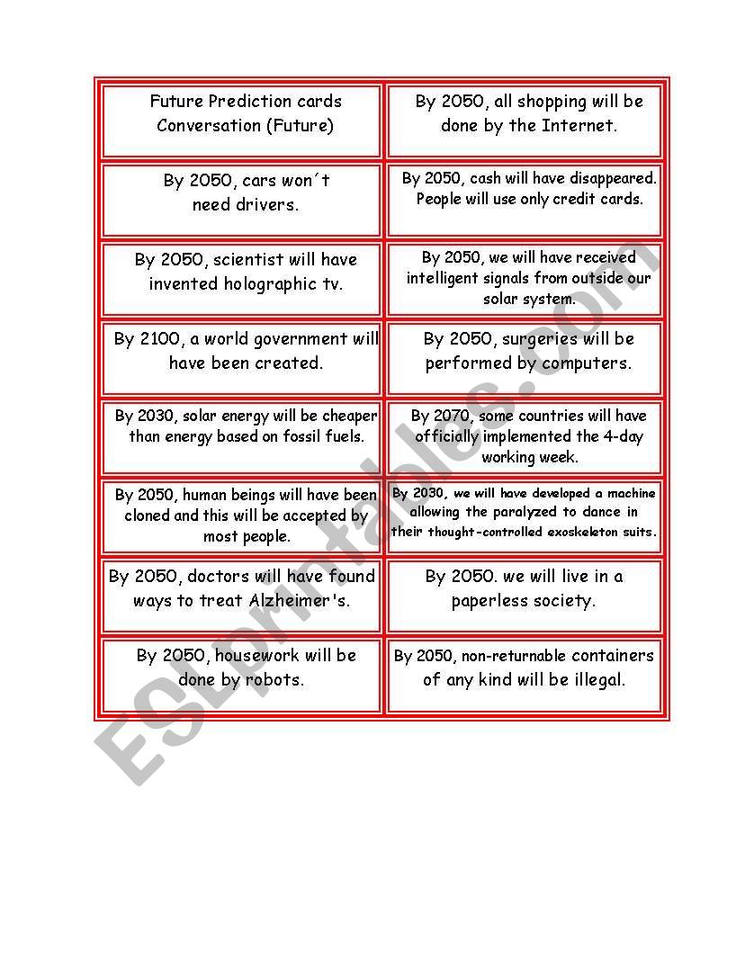 Prediction Cards (Future) worksheet