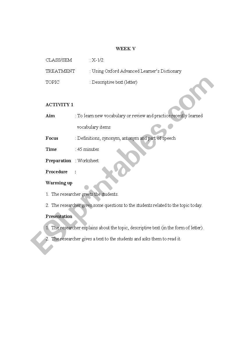vocabulary test worksheet