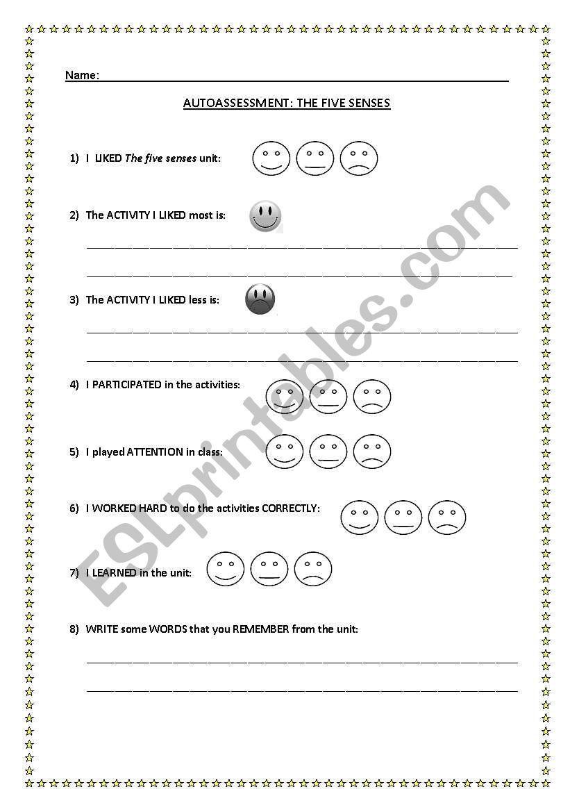 Assessment form worksheet