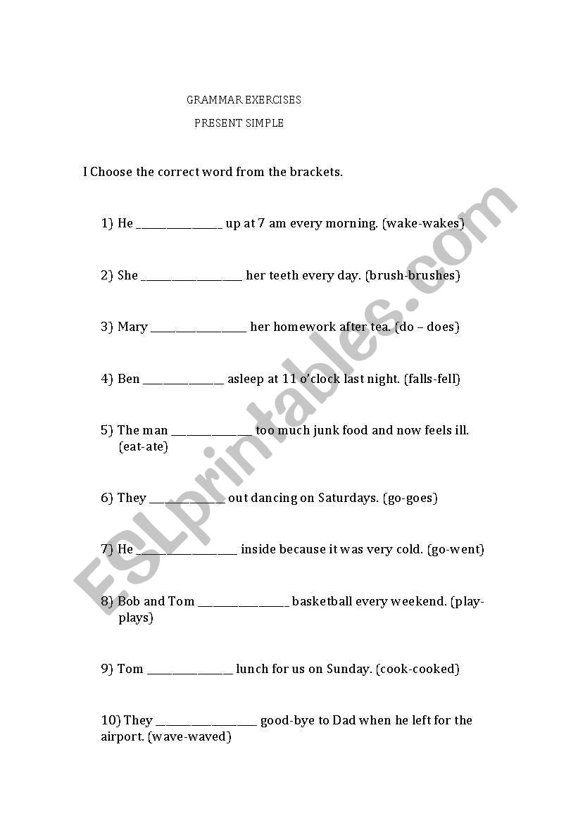 Present Simple tense exercises