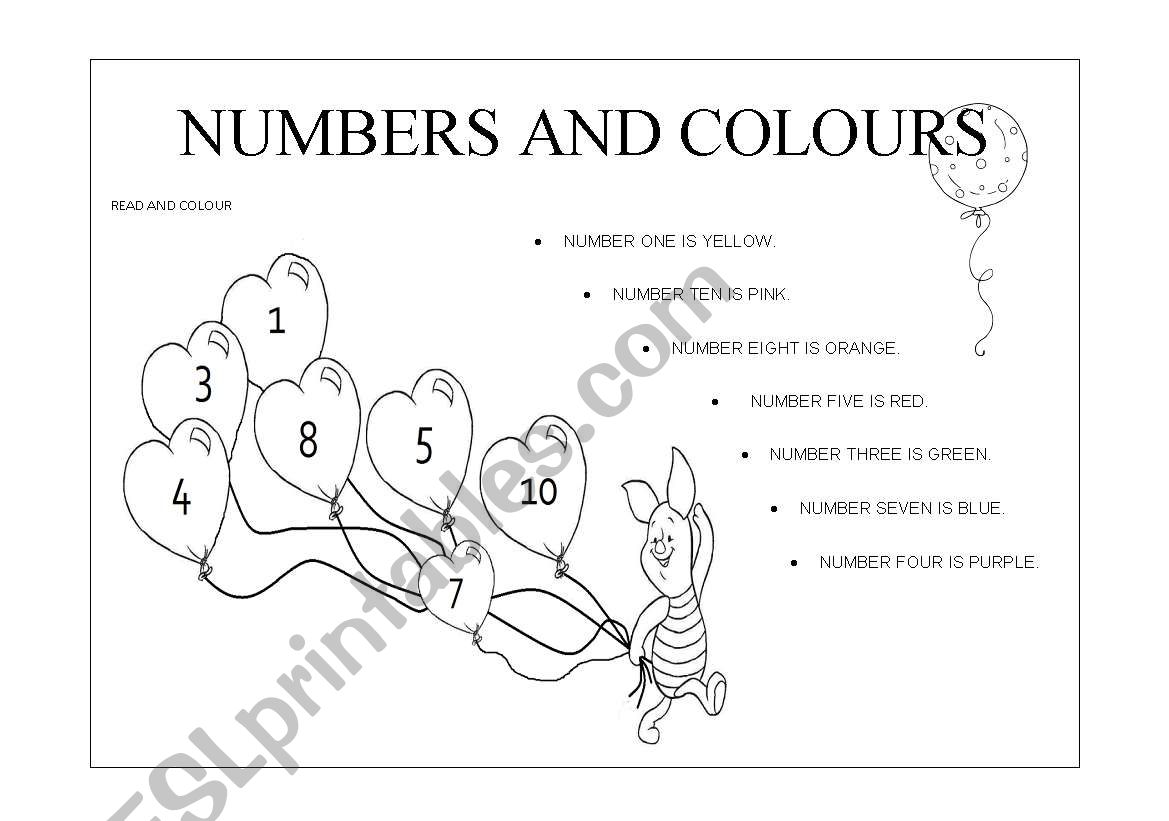 Numbers and Colours worksheet