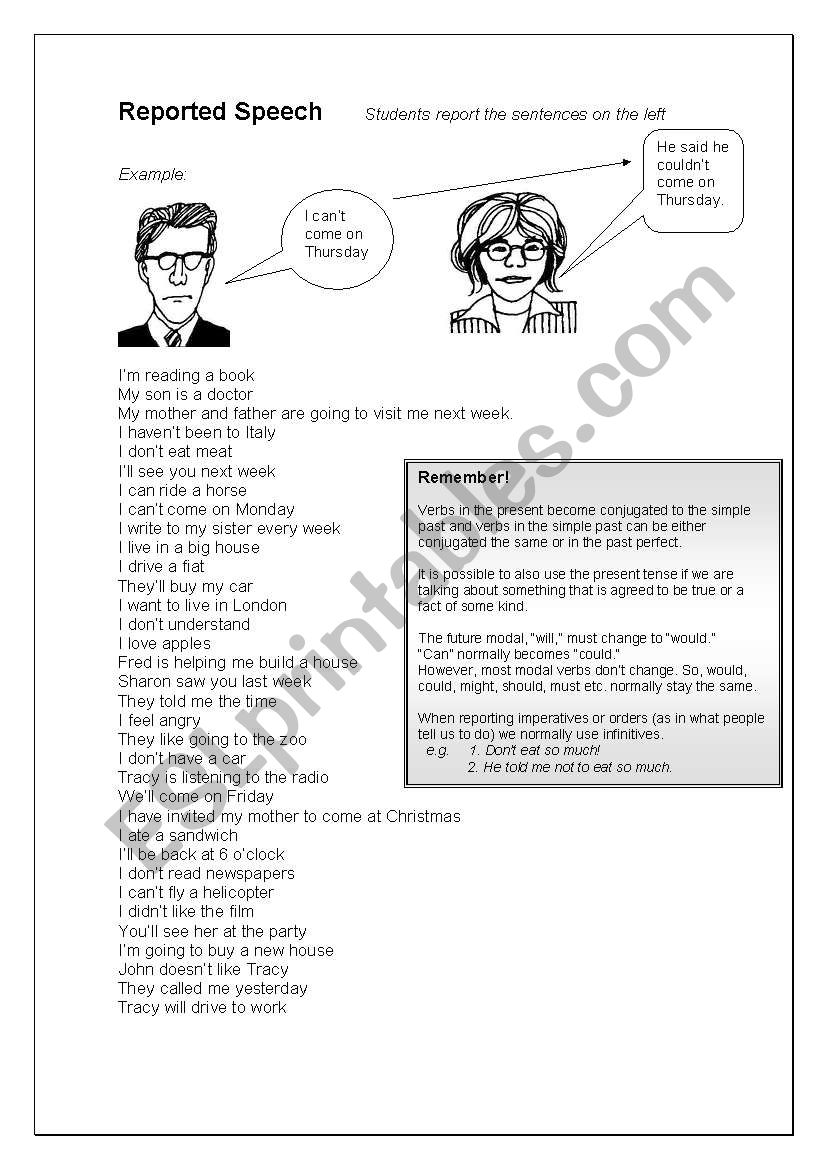 Reported speech worksheet