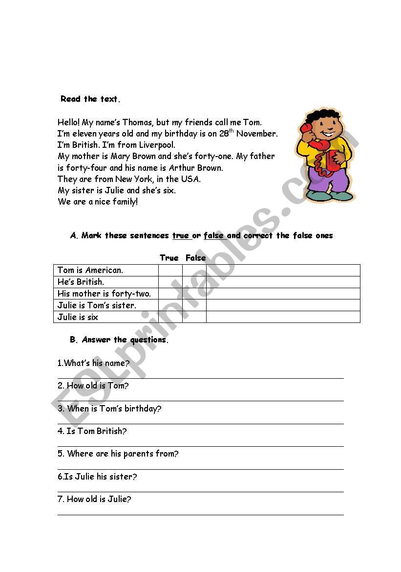 reading comprehension worksheet