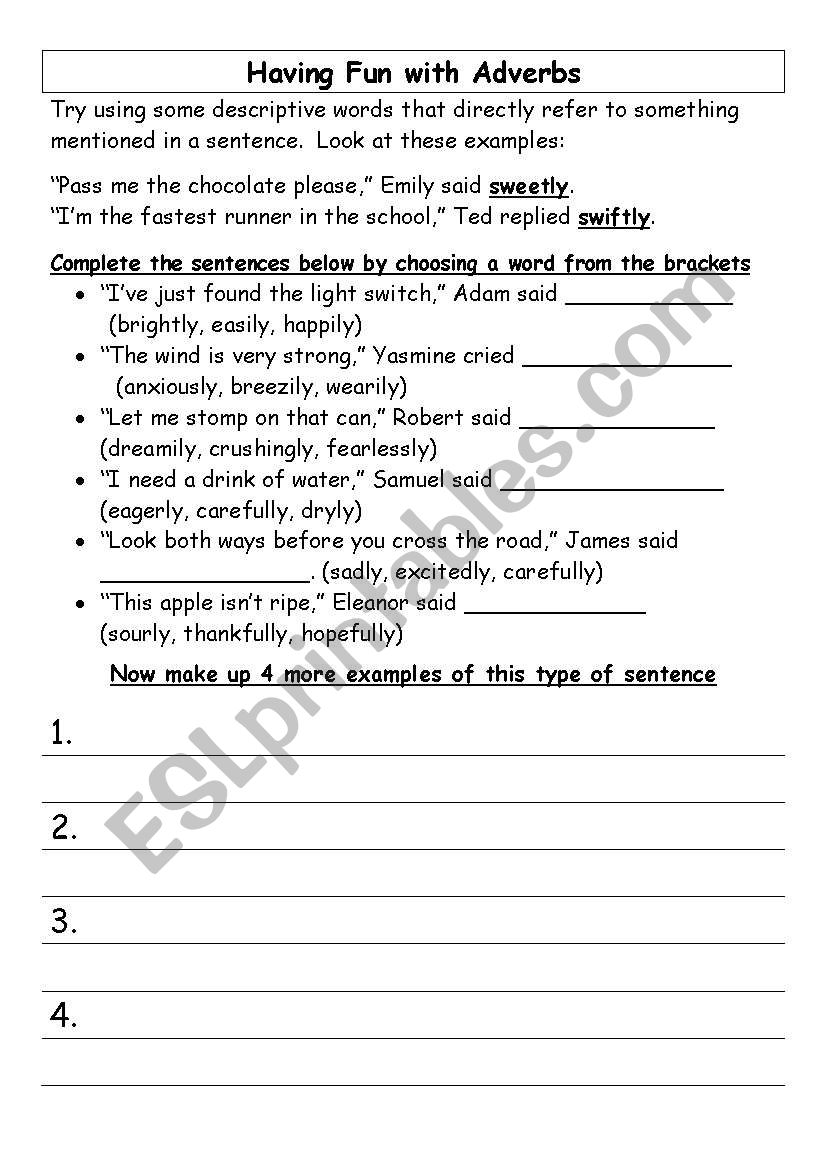 Having Fun with Adverbs worksheet