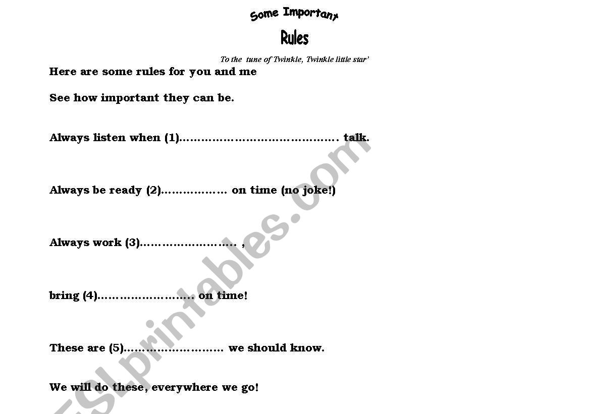 Classroom rules a poem worksheet