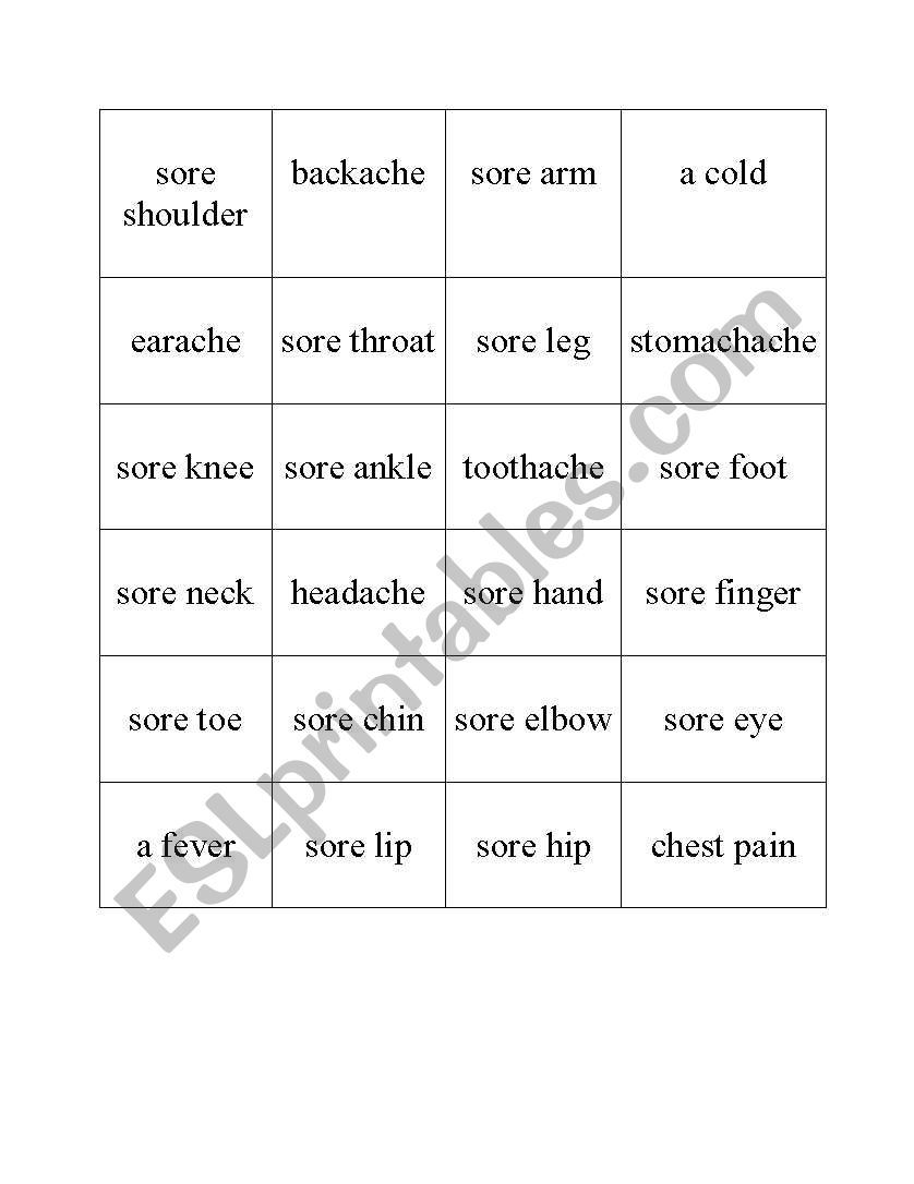 Aches and Pains worksheet