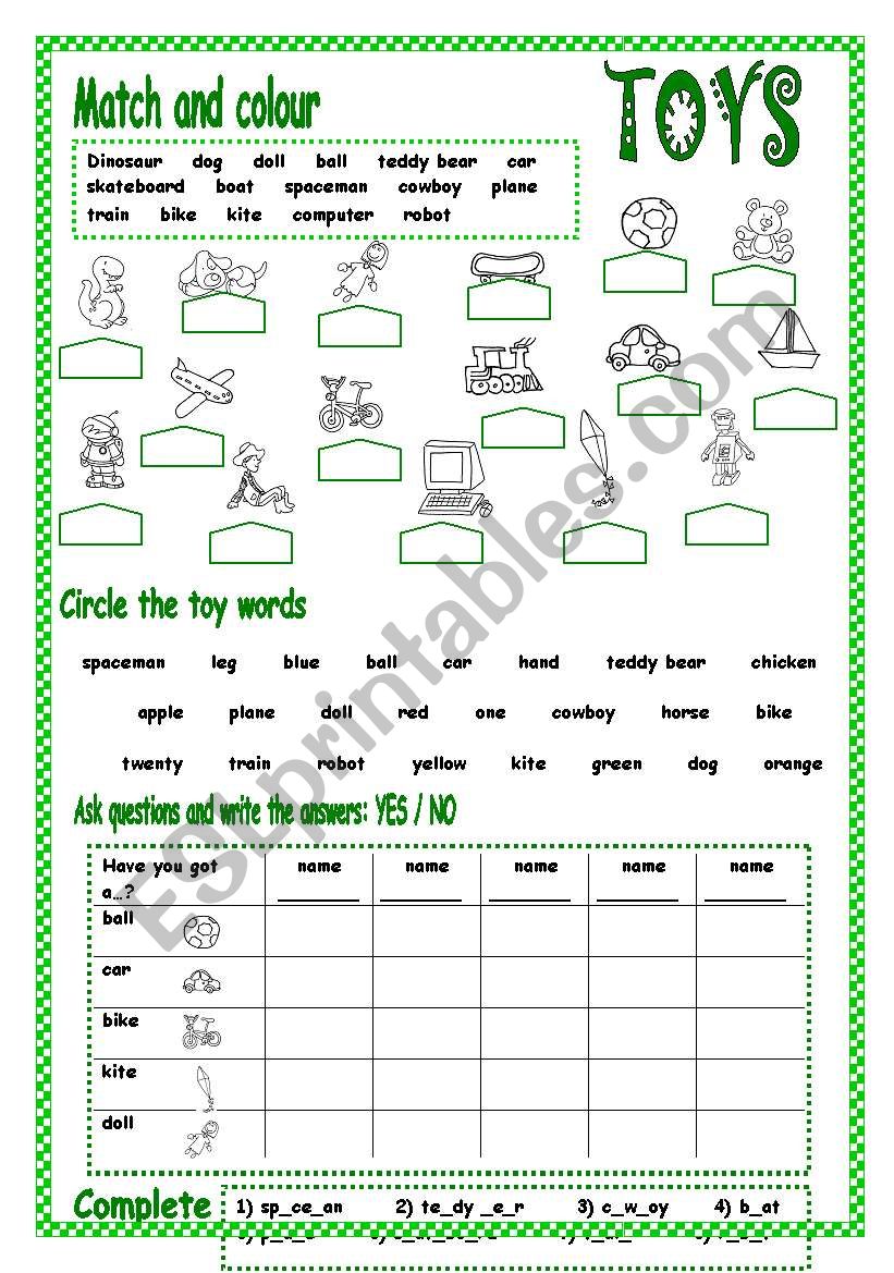 Toys worksheet