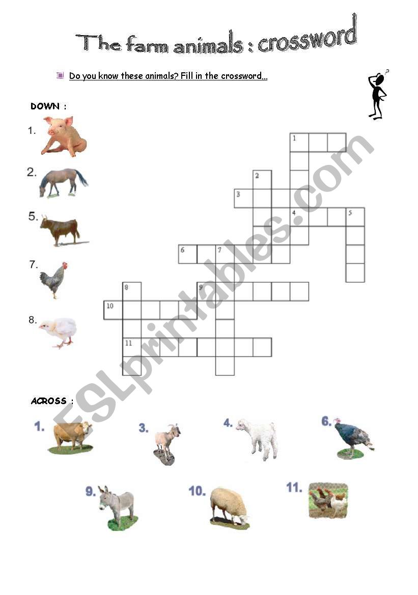 animals crossword worksheet