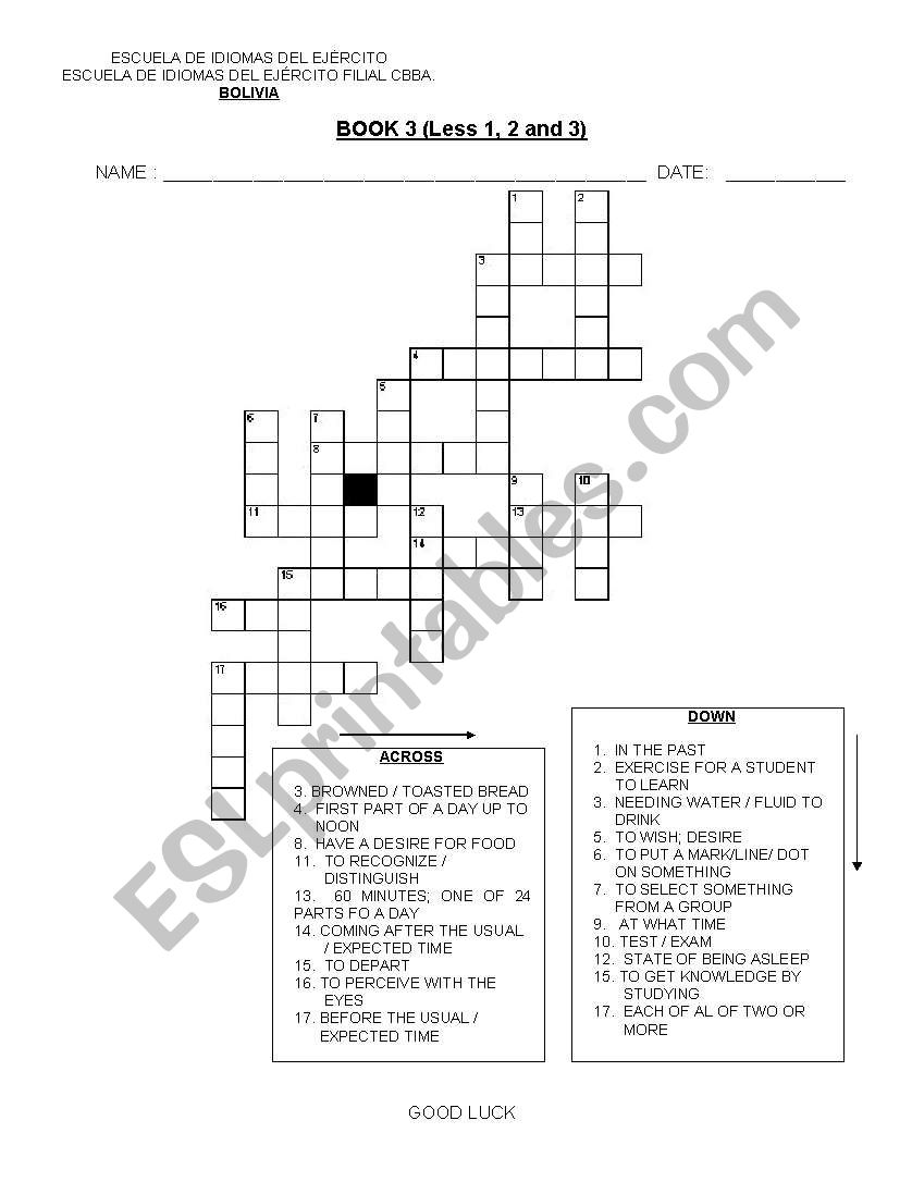 Crossword worksheet