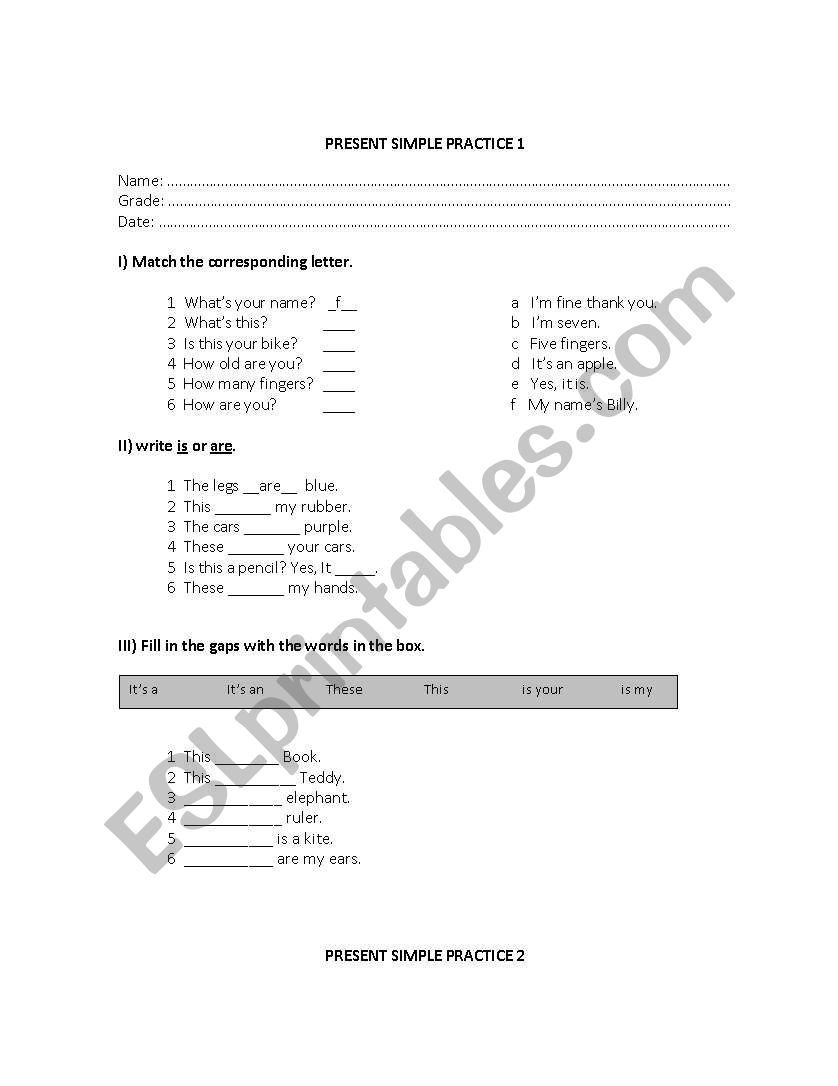 PRESENT SIMPLE PRACTICE worksheet