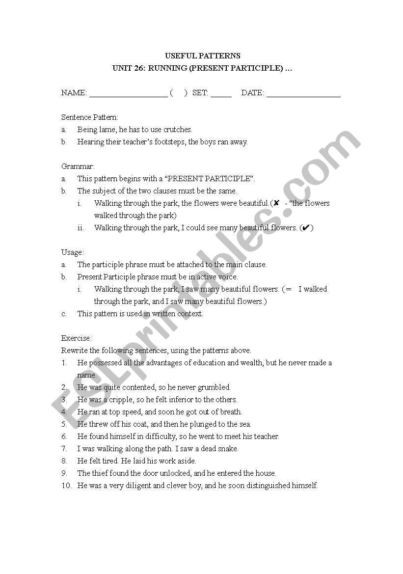 Useful Patterns worksheet