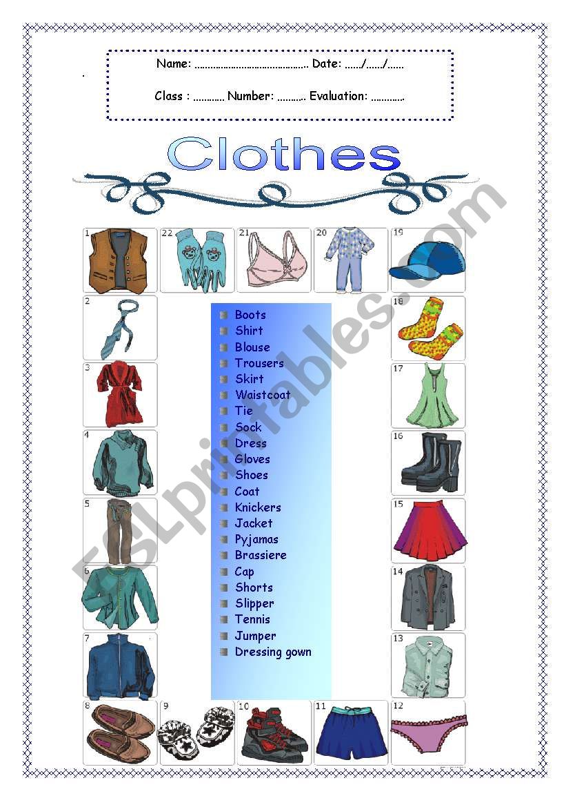 Clothes  worksheet