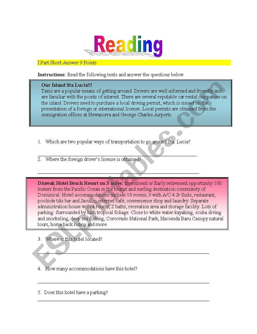 Tourist attractions worksheet