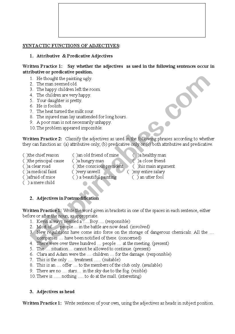 Adjectives Task (College) worksheet
