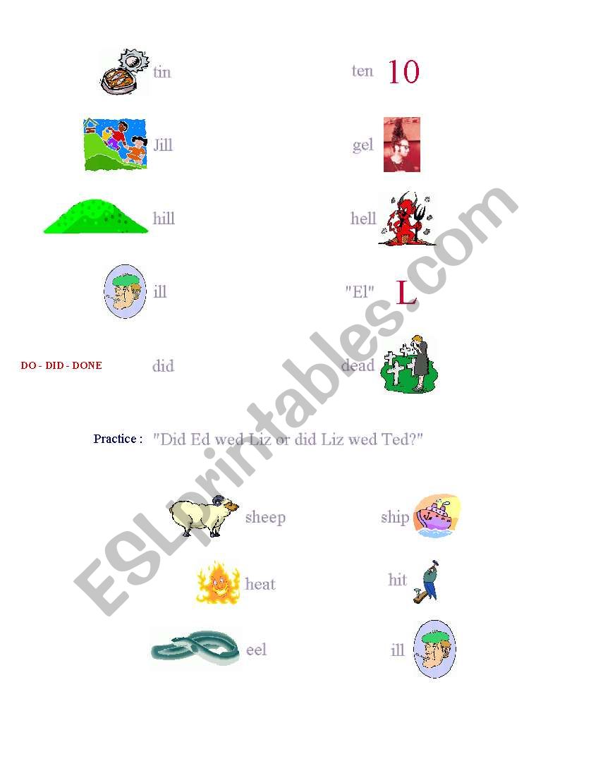 Minimal Pairs: Short i, Short e, Long e