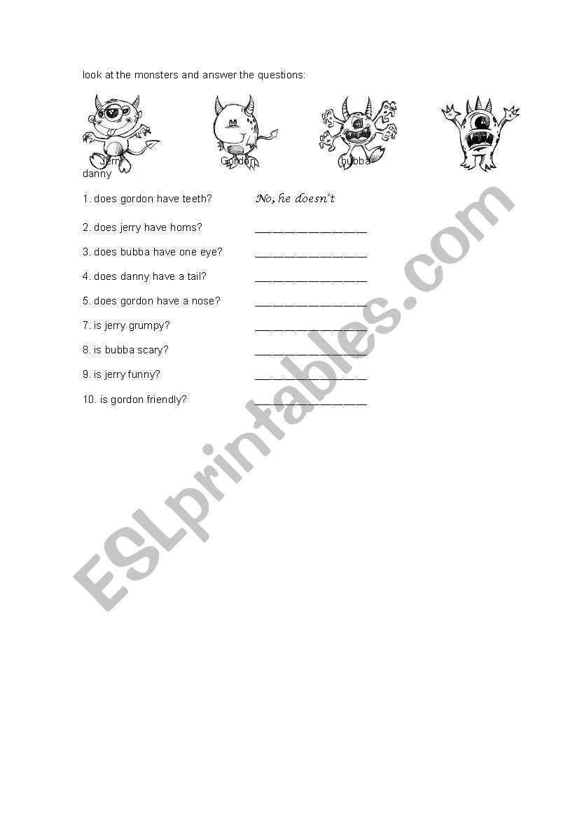 MONSTERS worksheet