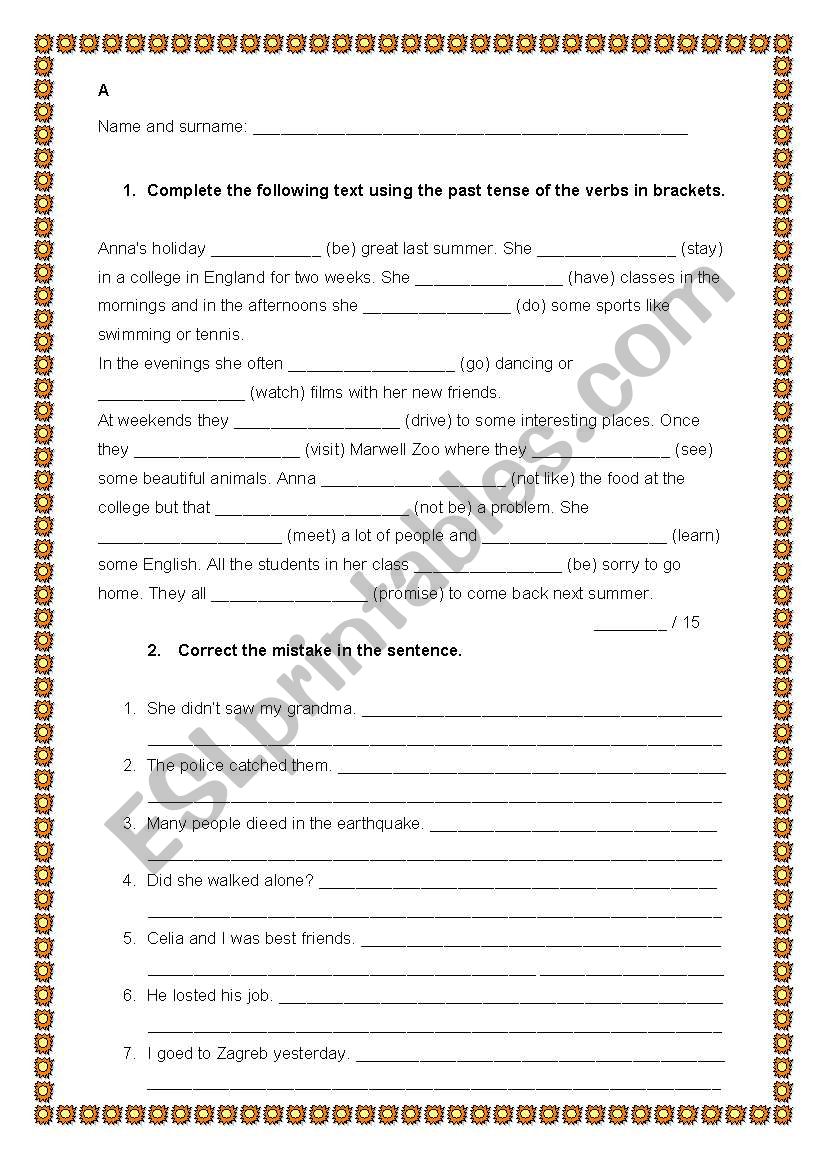 Simple Past Tense worksheet