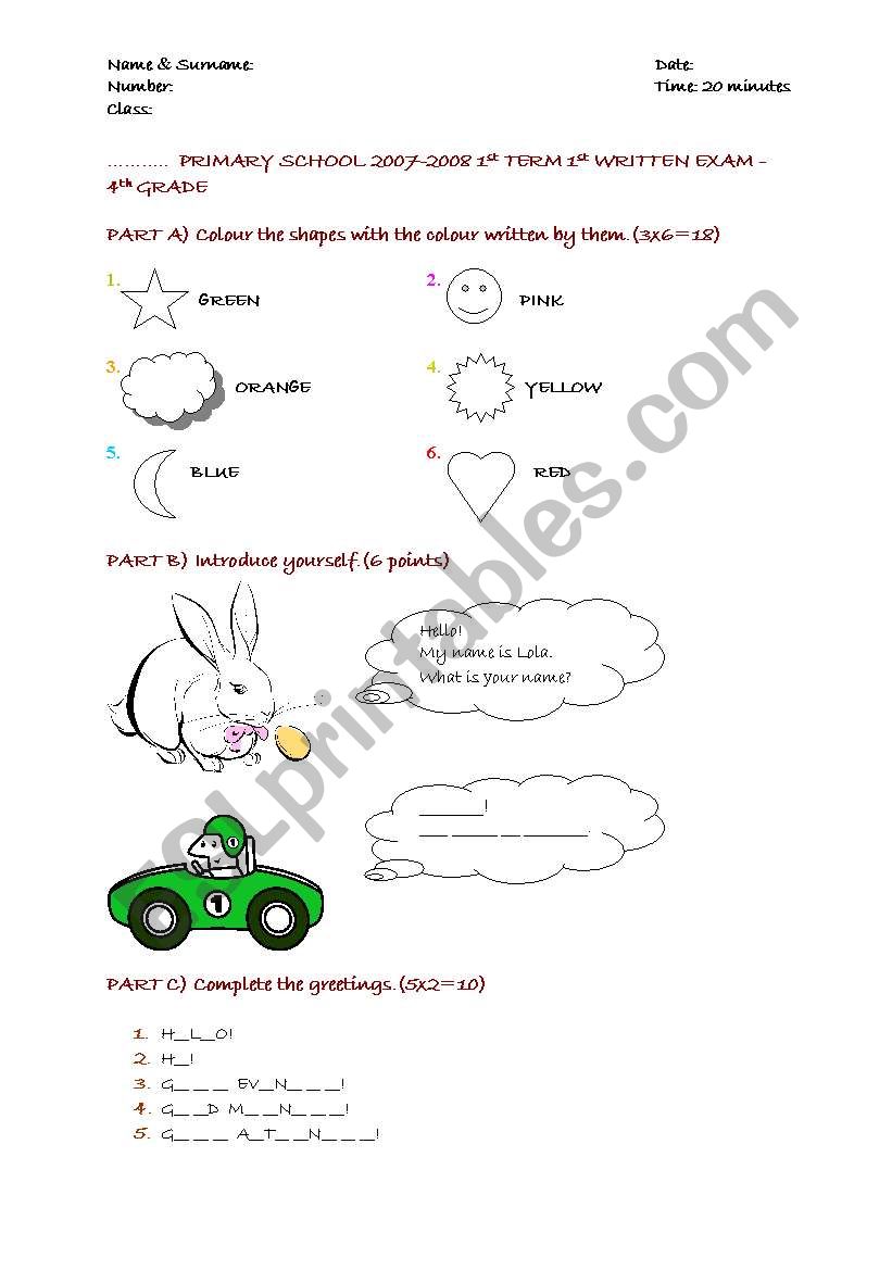 4th grade exam worksheet