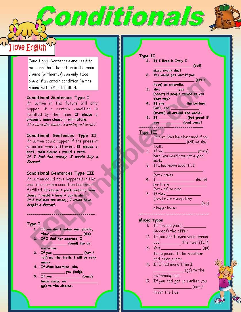 Conditionals 1, 2, 3 worksheet