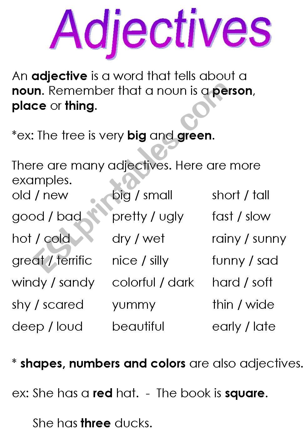 Adjectives worksheet