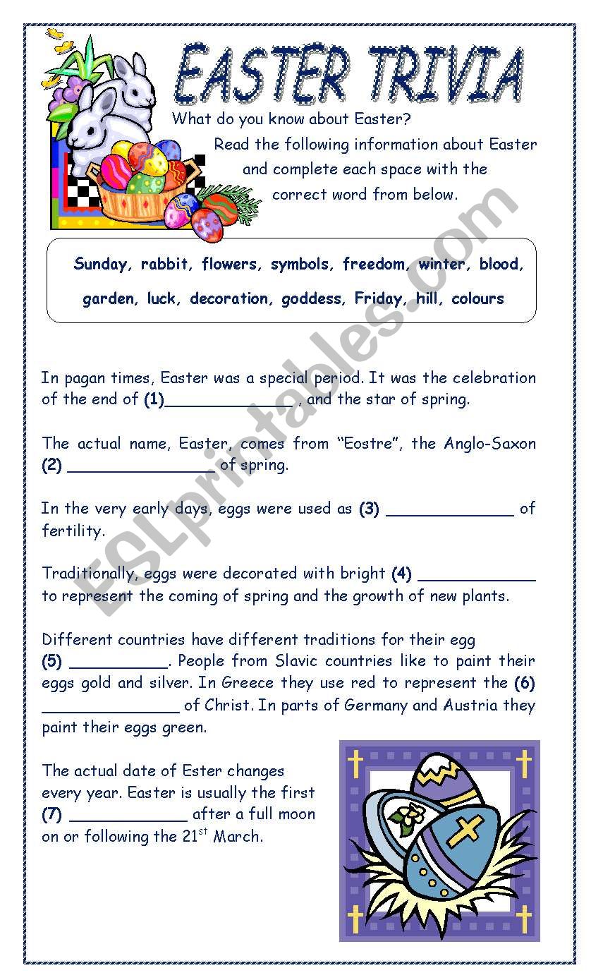 Easter Trivia Esl Worksheet By Bamarcia