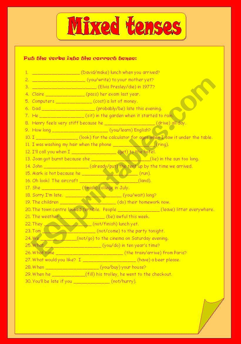 MIXED TENSES with KEY worksheet