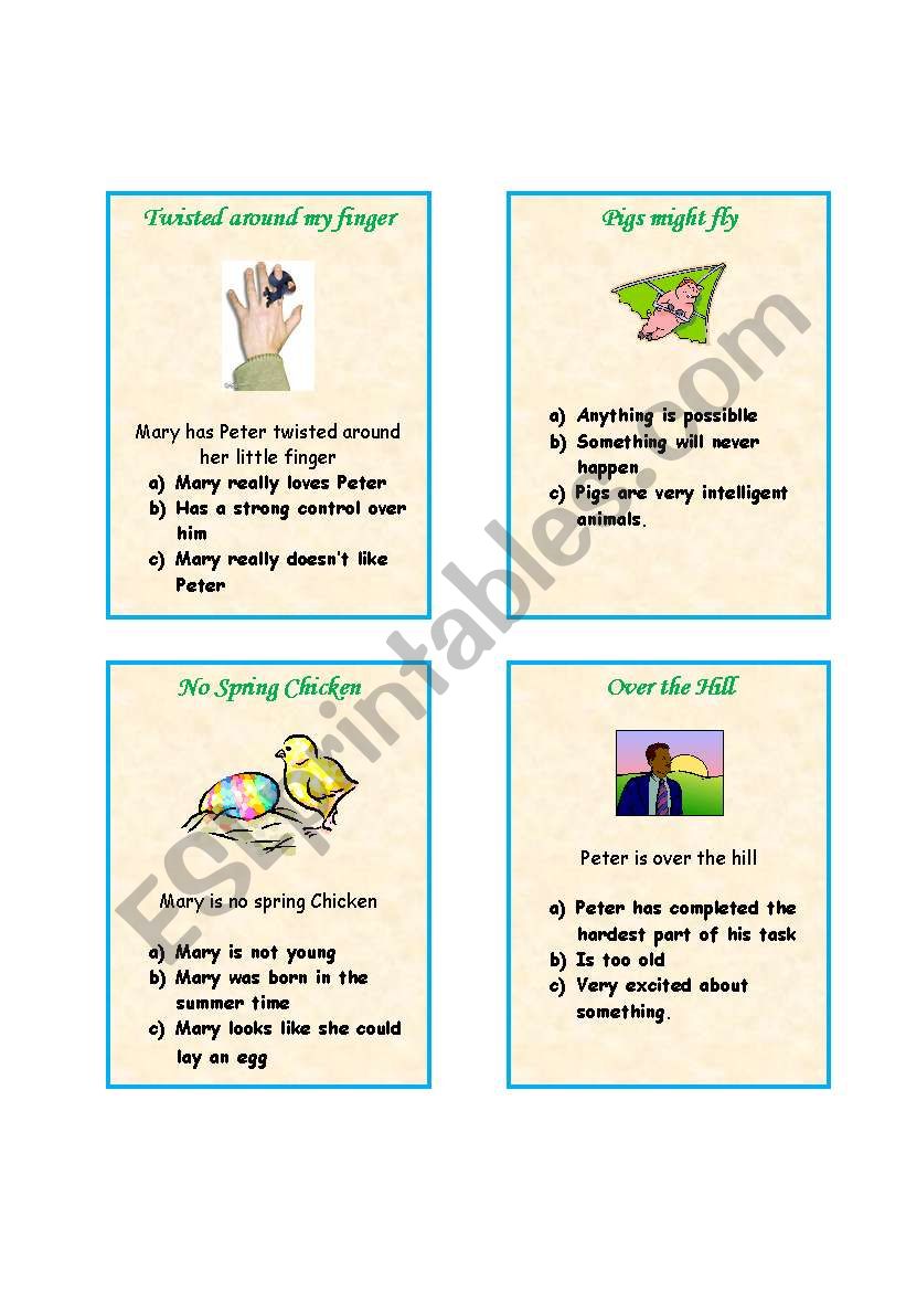 Idiom flash cards worksheet