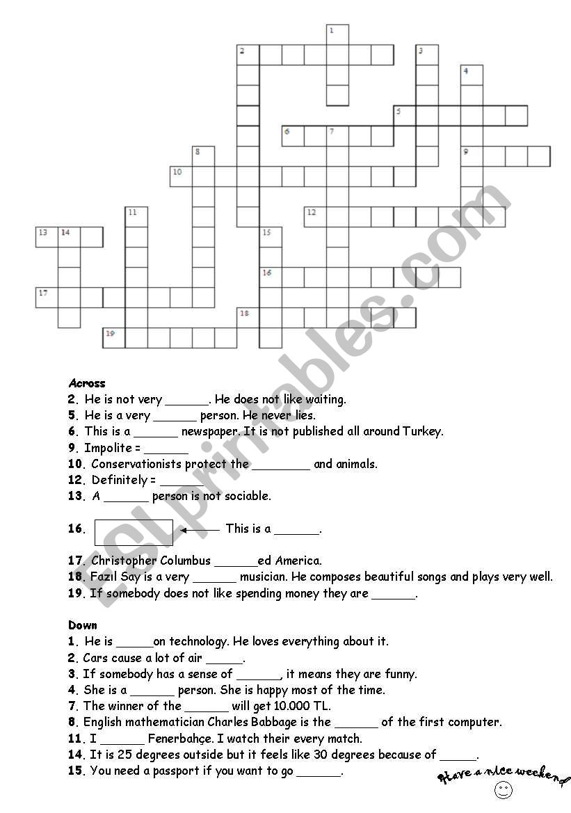 7th Grade SBS Vocabulary Puzzle