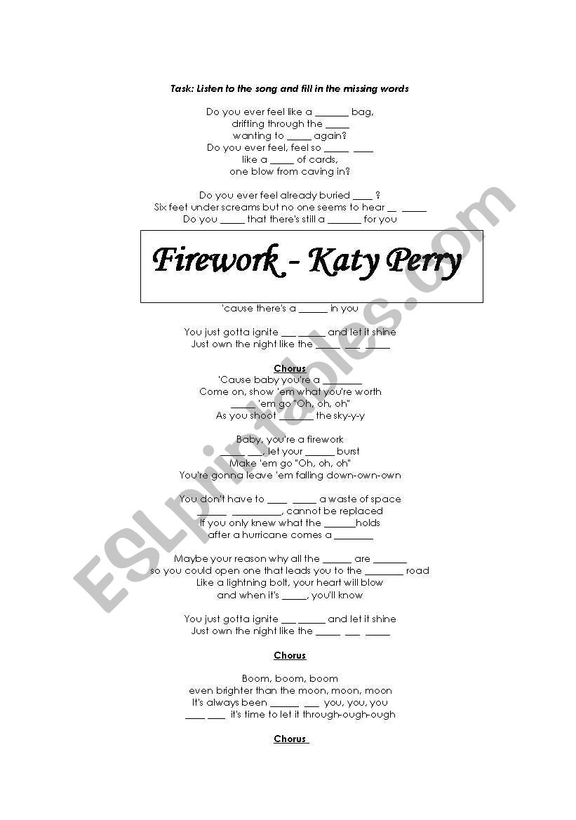 Firework - Katy Perry worksheet