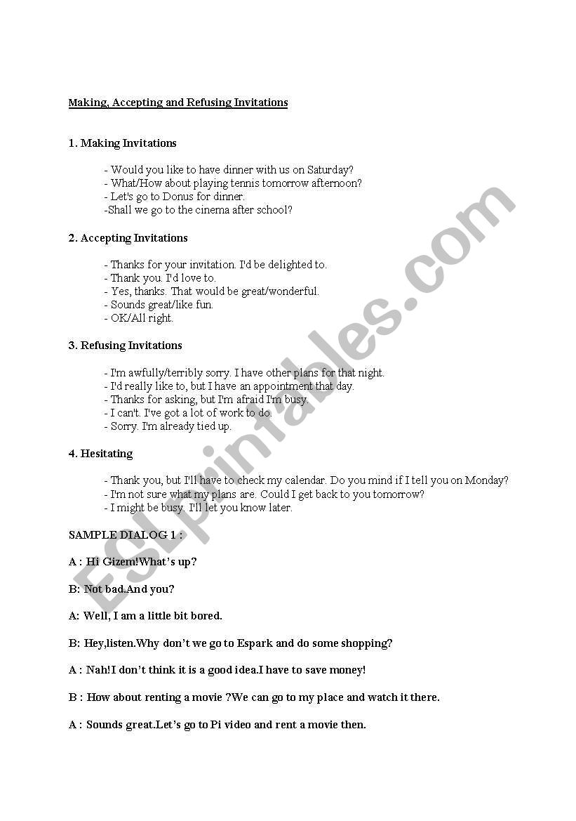 Making invitation worksheet