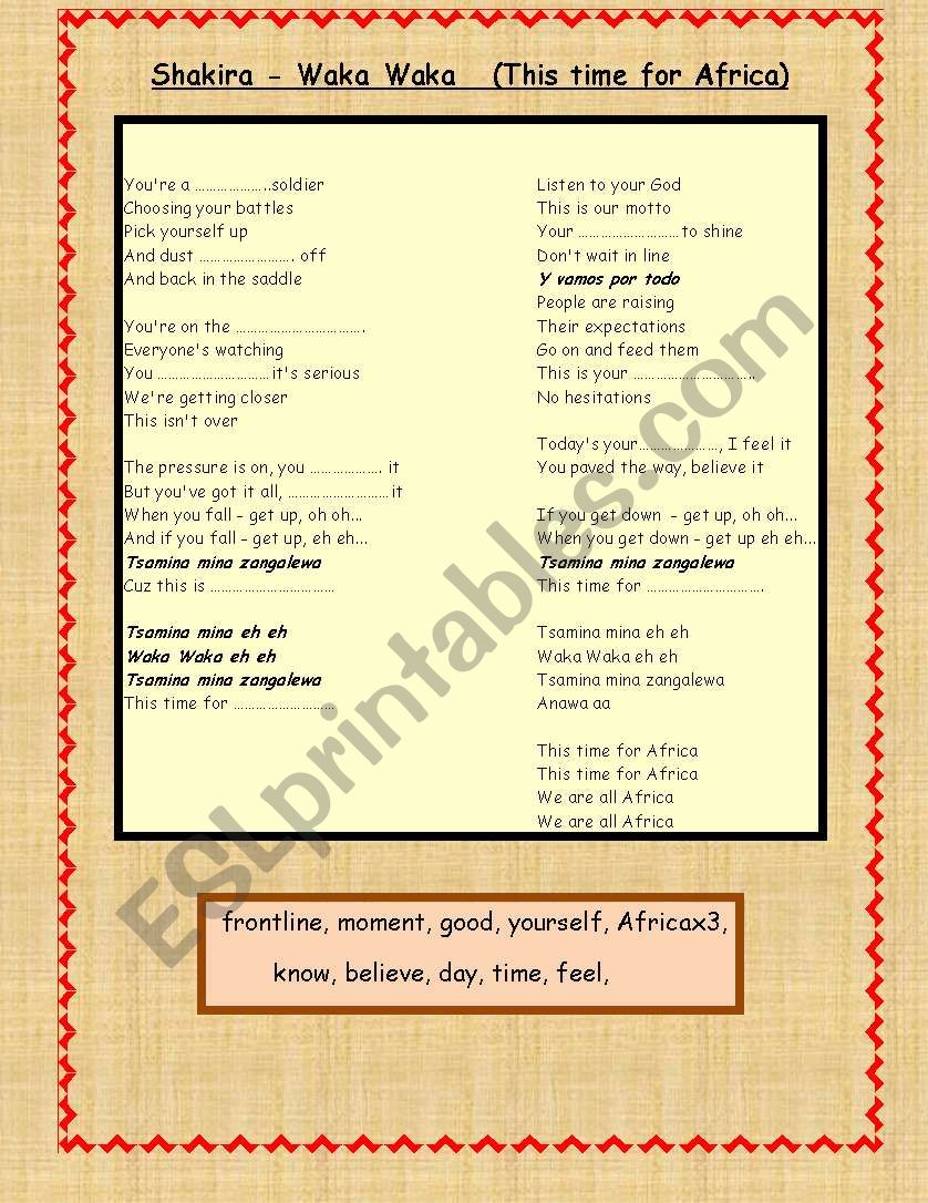 Song - Shakira - Waka Waka worksheet