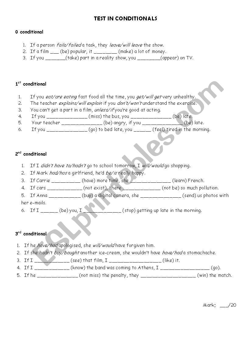 CONDITIONALS worksheet