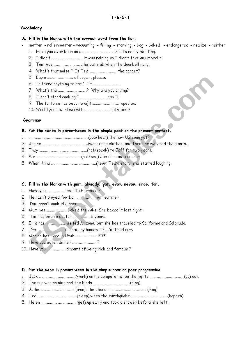 T-E-S-T worksheet