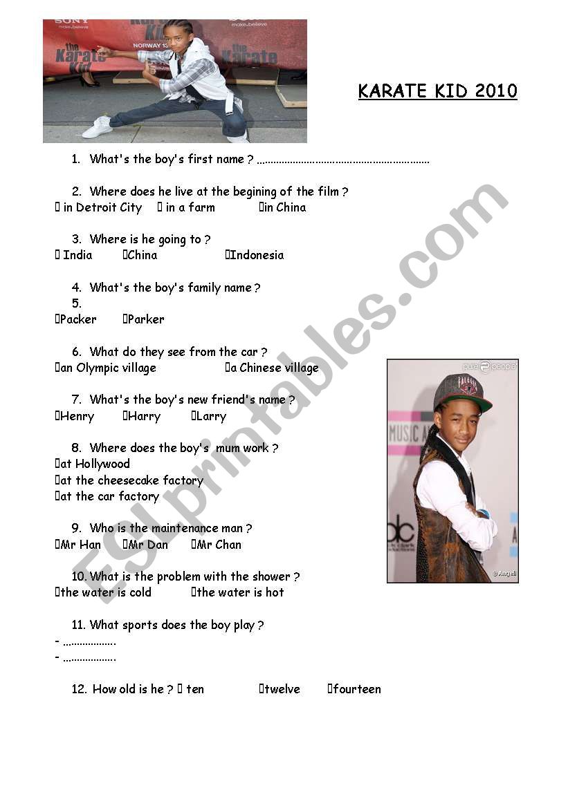 Karate Kid Quiz worksheet