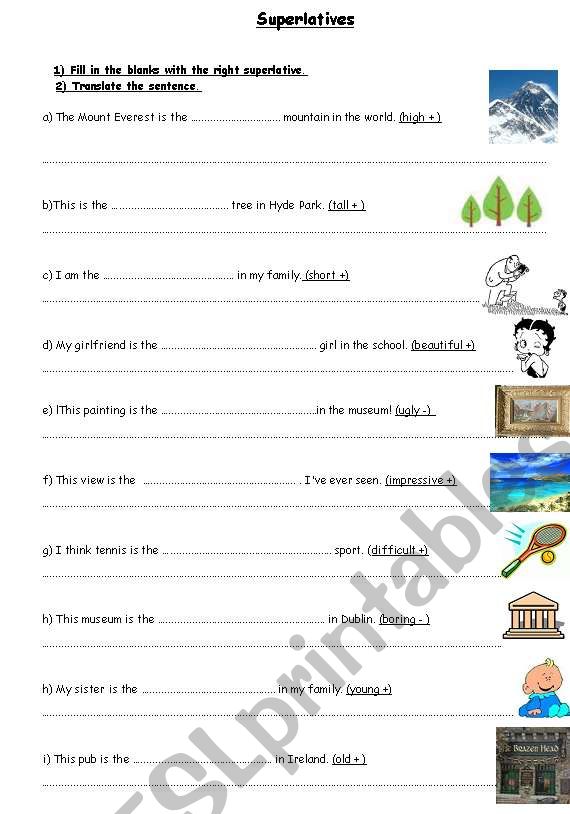 Superlatives - Fill in the blank 1/2